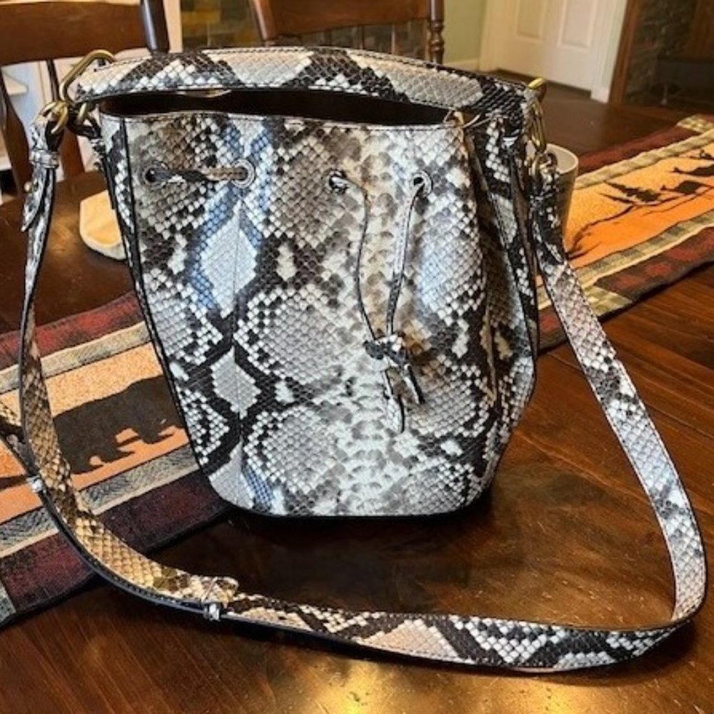 Michael Korr Collection Monogramme Python Embossed Leather Bucket Bag